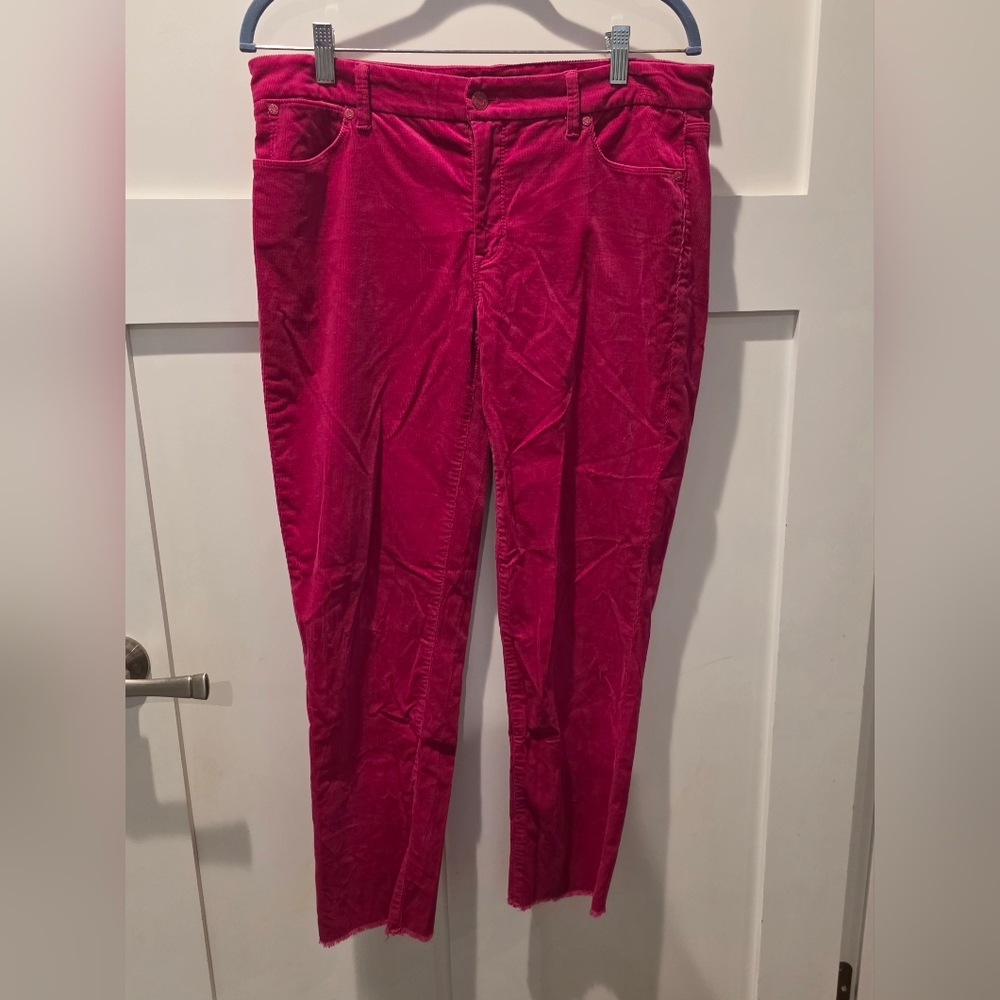 Talbots Women's Hot Pink Corduroy Slim Ankle Frayed Hem Pants Size 8 Indie Sleek
